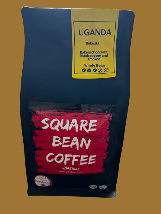 Bag of Uganda specialty robusta coffee