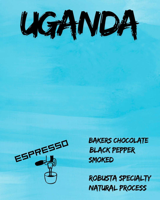 Label for Uganda specialty coffee roasted for espresso